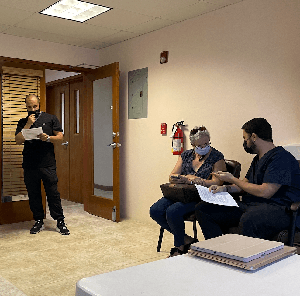 Anguilla Study 2023 — St James Medical School clinical team conducting patient intake during the CGM context trial